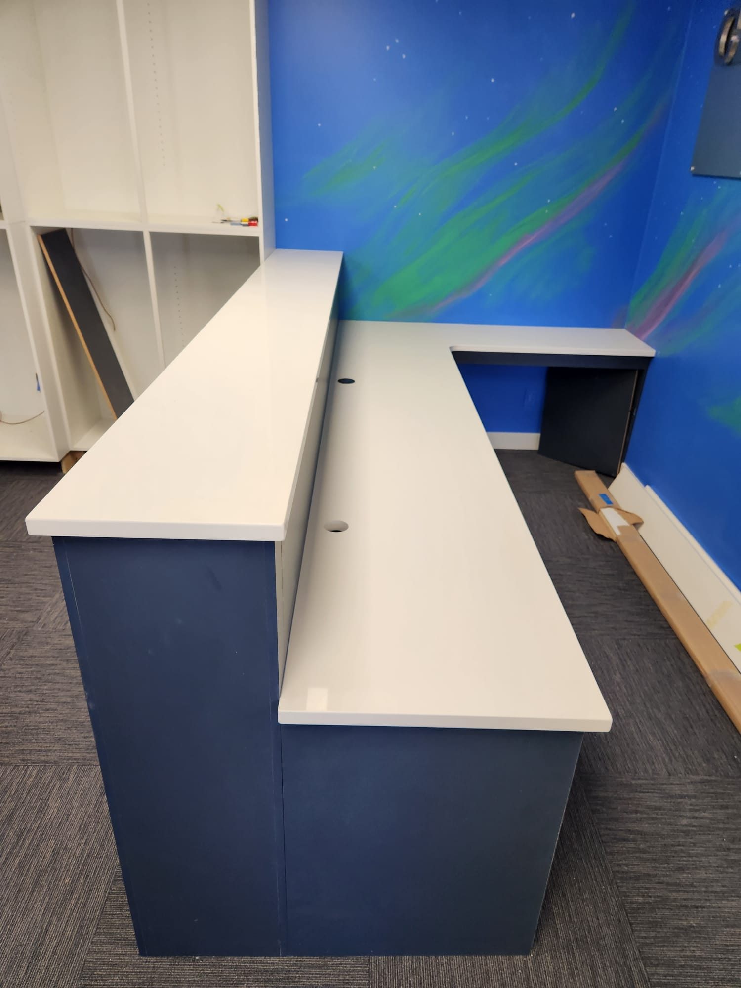 Reception desk with a white stone top